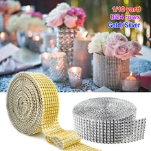  1 yard Bling Diamond mesh Wrap ribbon silver Rhinestone Mesh Roll Tape Tulle Crystal Ribbon cake wedding Christmas decoration 