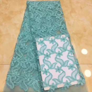 

sky blue Fashion African Lace Fabric 2019 High Quality French Mesh Lace Fabric with Beads Nigerian Swiss Lace Fabric For Dress