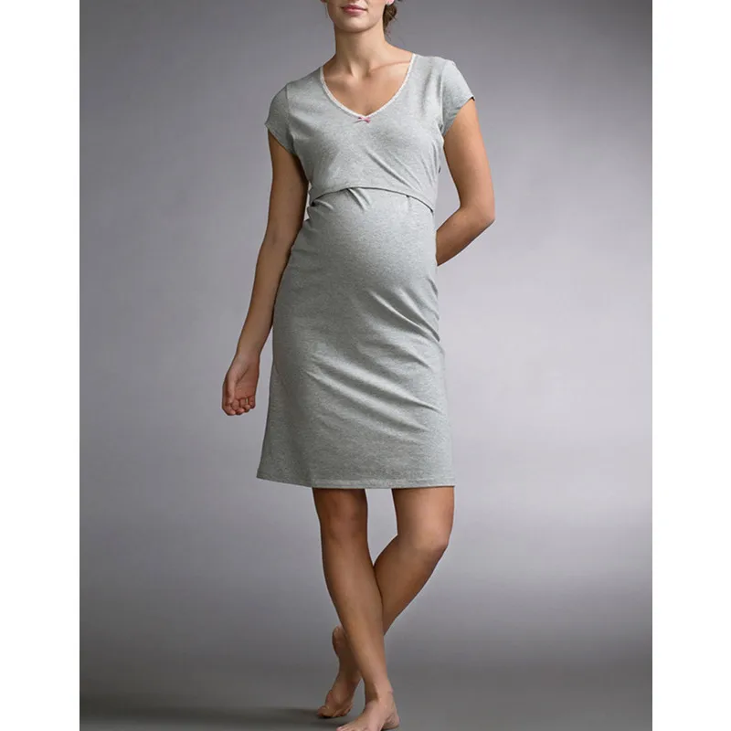 Casual Breastfeeding Maternity Dresses Short Sleeve Nursing Dress