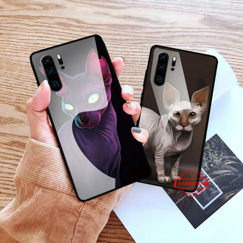 Стеклянный чехол с татуировкой Сфинкса кота для Huawei P10 lite P20 Pro P30 P Smart honor 7A 8X 9 10 Y6 Mate
