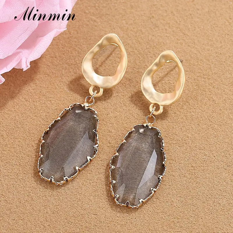 

Minmin Unique Irregular Geometric Clear Crystal Drop Earrings for Women 2019 ZA New Statement Gold Metal Dangle Earrings MEH1458