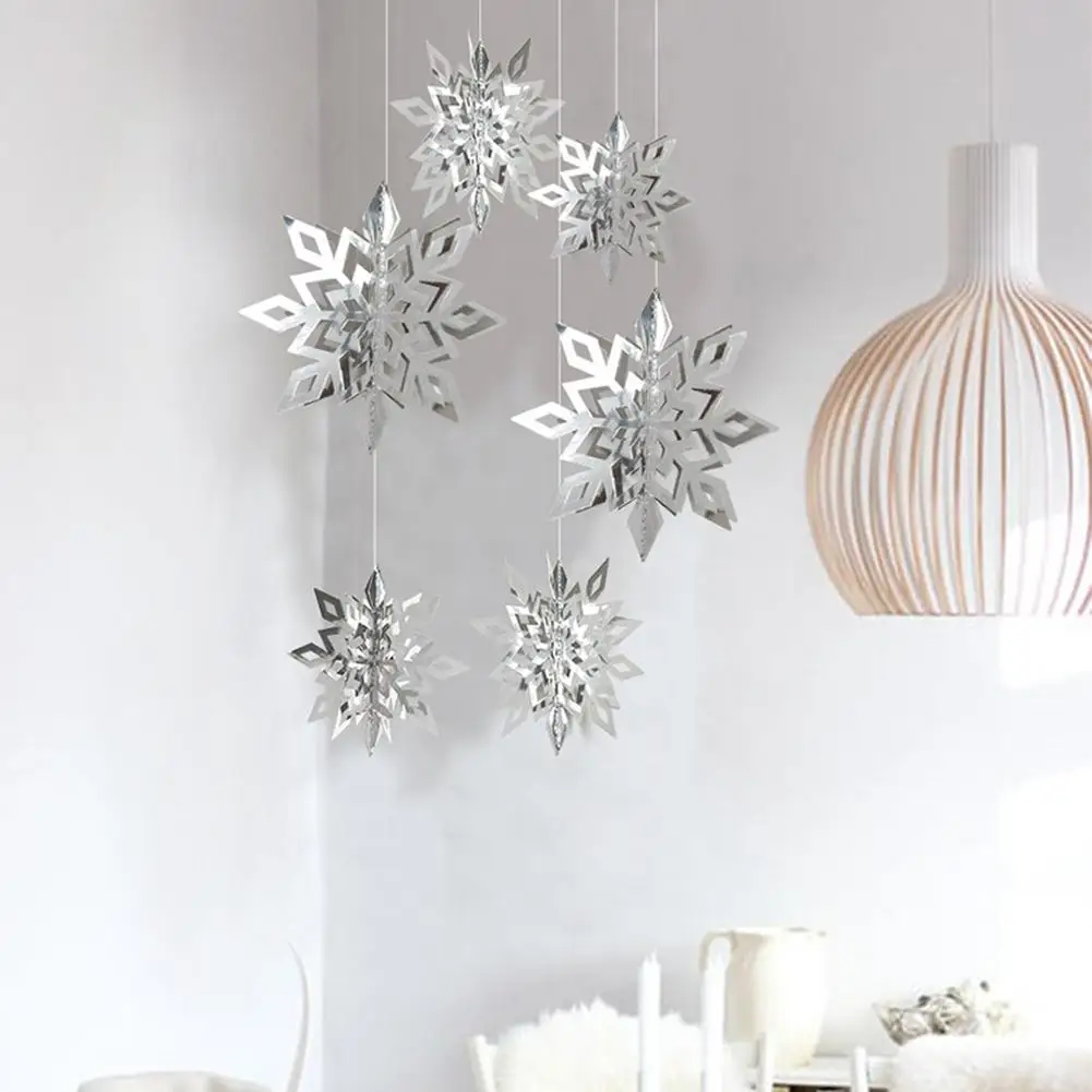 Large 6pcs Frozen Party Supplies Silver Snowflake Shape Paper Garland Christmas Wedding Decoration Scene New Year Decor