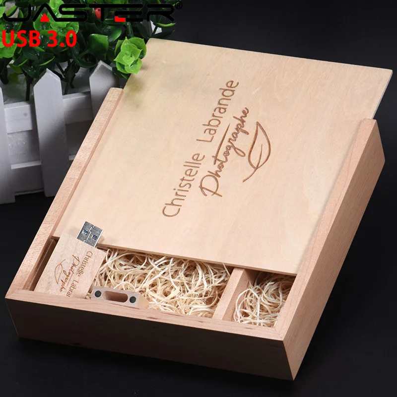

JASTER Wooden rotating single album box with genuine USB strawberries 3.0 memory stick pen drive for marriage (free logo)