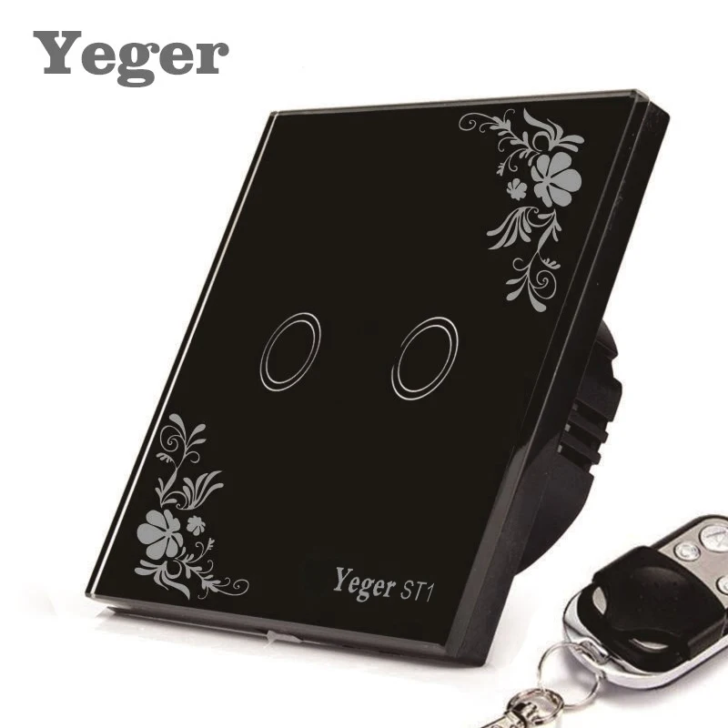 

Yeger EU Standard Smart Wall Switch Remote Control Switch 2 Gang 1 Way Wireless Remote Control Touch Light Switch