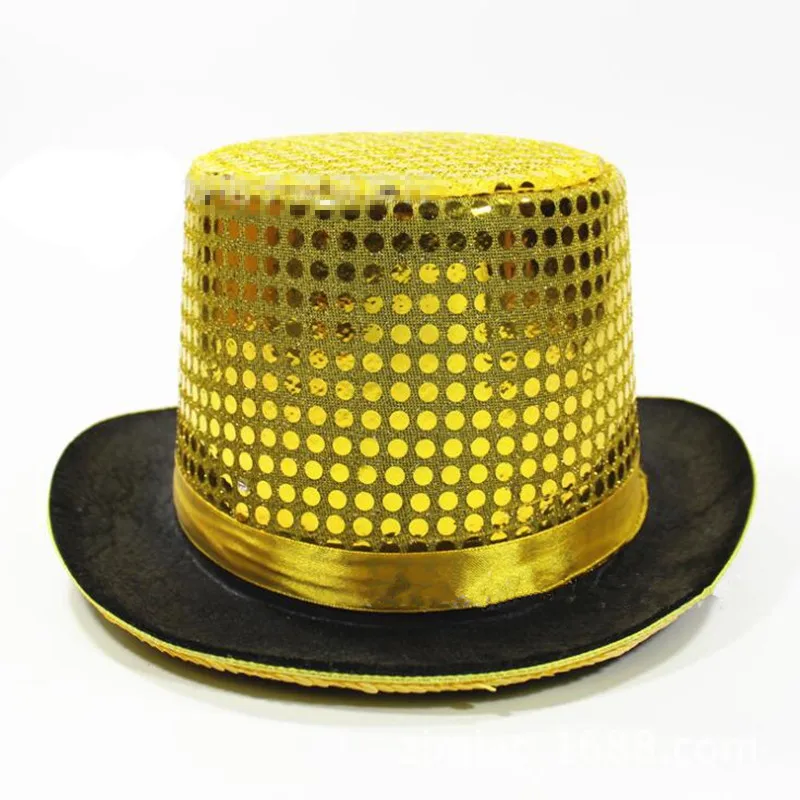 Топ с пайетками шляпа Для женщин Для мужчин хип-хоп танца вечерние Джаз Шапки вечерние Шапки костюм реквизит Хэллоуин нарядное платье Декор - Цвет: Золотой