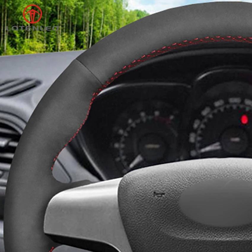 LQTENLEO черная замша DIY Ручная сшитая Удобная Нескользящая крышка рулевого колеса автомобиля для Lada Vesta- Xray