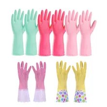 Модные домашние резиновые перчатки из латекса пух/глянцевая Чистка стирка случайные цвета перчатки(5 пар/упак