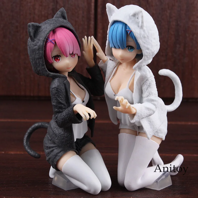 Koop Anime Re Zero Figuur Twin Ram en Rem Nyanko Mode Ver. PVC Rem Action Figure Collectible Model Toy 2 Stijlen