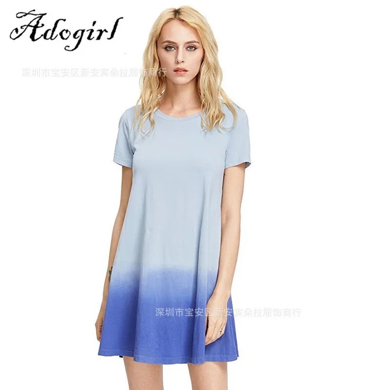 Solid Color Gradient Color Mini Dress Casual Sexy Fashion Gradient Dress Adogirl 2019 New Best Selling Women's Loose Fresh Dress