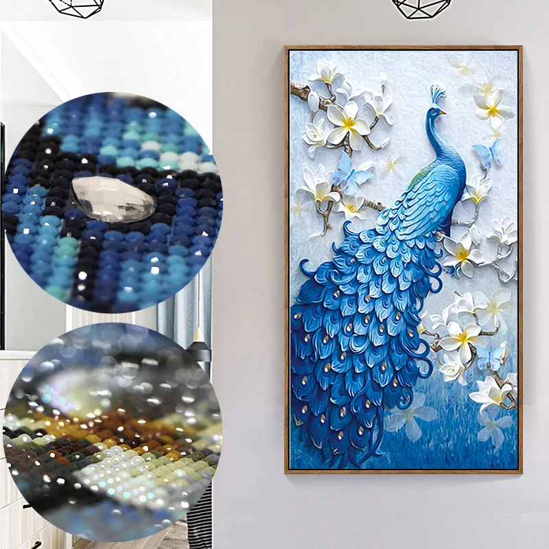 

50X82cm 5D DIY Full Diamond Painting Cross Stitch Peacock Mosaic Making Diamond Embroidery Home Decoration Without Frame