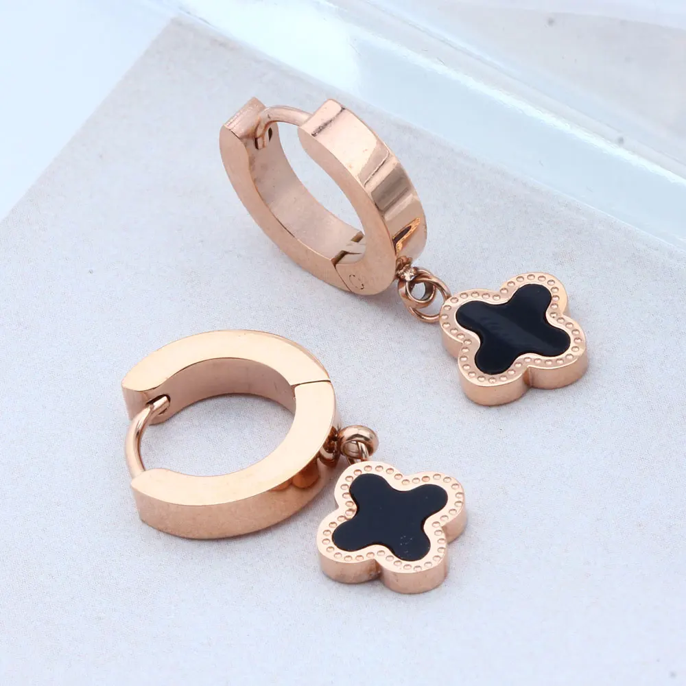 

Wholesale Stainles Steel Clover Shell Drop Earrings For Women Brincos Rose Gold Earings Fashion Jewelry Korean Earrings 2019