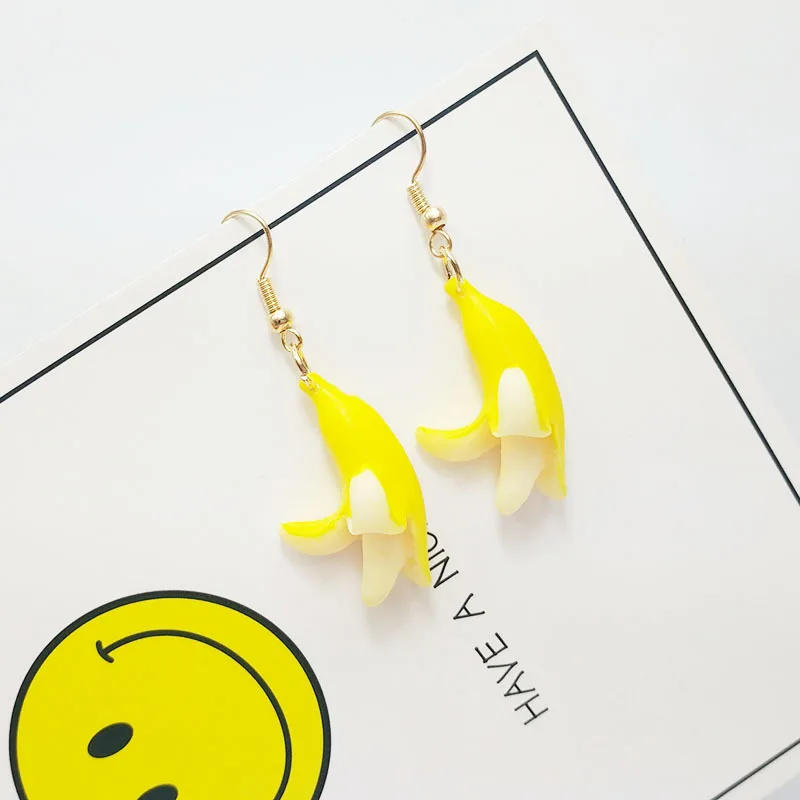 

2018 New Personality Funny Banana Drop Earrings Fashion Trendy Resin Cute Fruit Earrings Women Unique Creative Party Jewelry