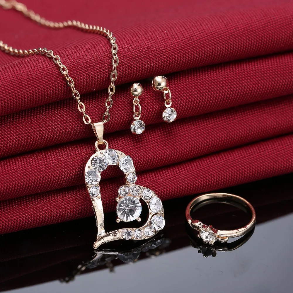 Романтическое сердце ювелирный набор женское сердце ожерелье серьги кольцо набор золотой свадебный набор украшений для женщин подарок