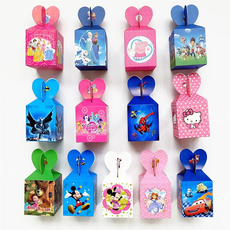 

6 X Princess/Unicorn/Minnie/Mickey/Ladybug/Superhero Candy Box Kids Birthday Gift Box Party Deco Supply