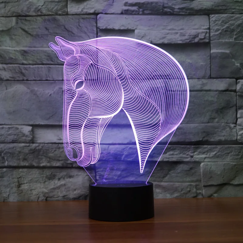 

Creative 7 Color Horse Head Lamp 3D Visual Led Night Lights for Kids Touch USB Table Lampe Baby Sleeping Night light