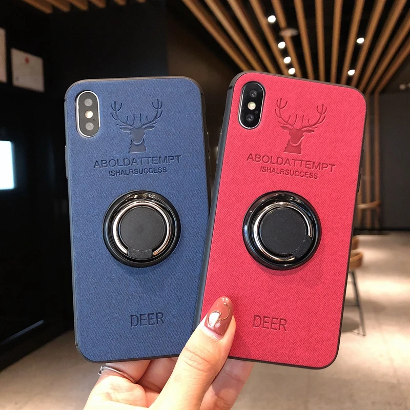 

Retro Cloth Deer Case For iphone 6 s 6s 8 7 Plus 360 Finger Ring Magnetic Cover For iphone XS MAX iphone X 10 XR Cases 8plus