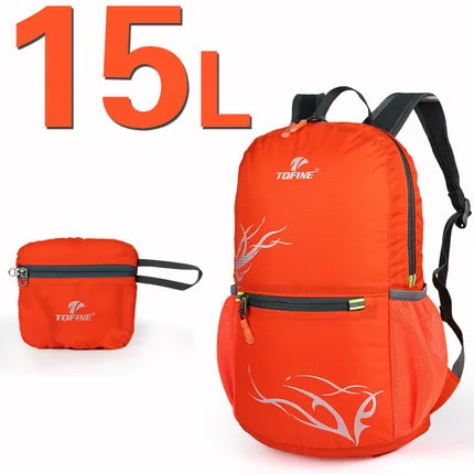 Водонепроницаемый ультра-легкий нейлон складной походный рюкзак Альпинизм дорожная сумка рюкзак на молнии - Цвет: orange 15L
