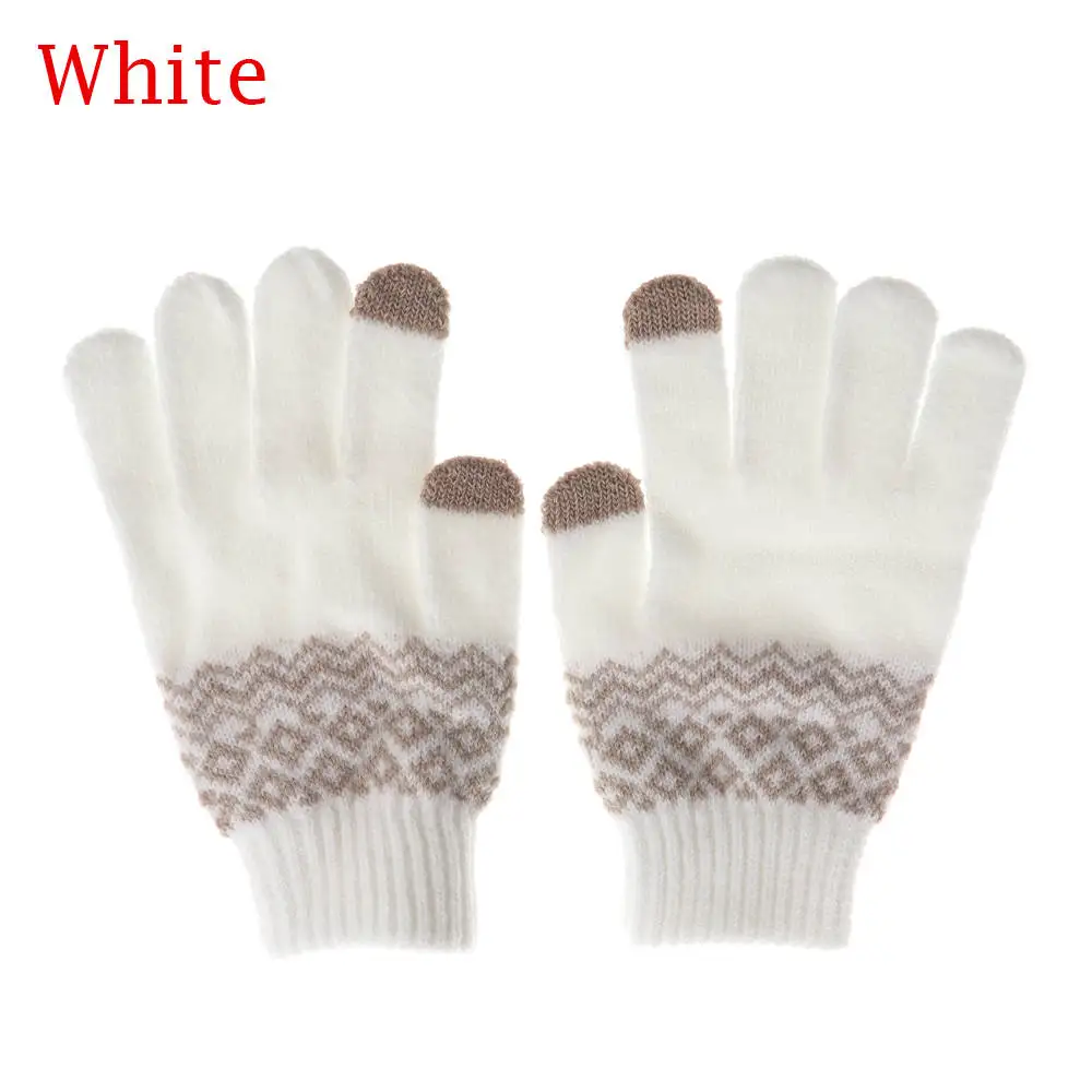 B-white 1 пара, модные зимние перчатки, Вязанные шерстяные перчатки для девочек и женщин, утепленные варежки, шерстяные перчатки для мобильного телефона, новая распродажа - Цвет: B-white