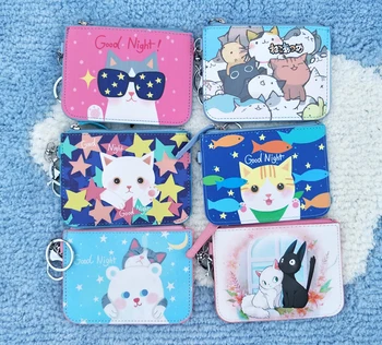 

Lovely Cat PU Cartoon Purse Card Key Mini Purse Pouch pu Bag Small Zipper Coin Purse Card Holder Wallet 1PC Random