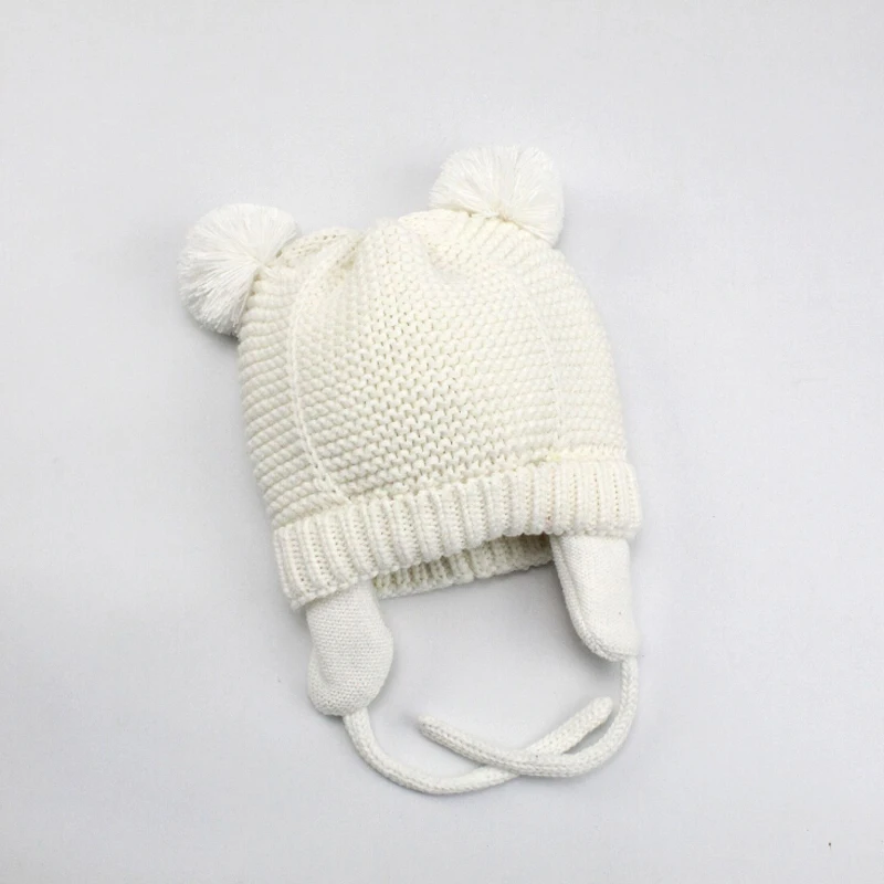 Новая детская шапка, Теплая Зимняя шерстяная шапка для малышей, вязаная шапочка мех, помпон, шапка для маленьких мальчиков и девочек, 3 мес.-24 месяца, Прямая поставка