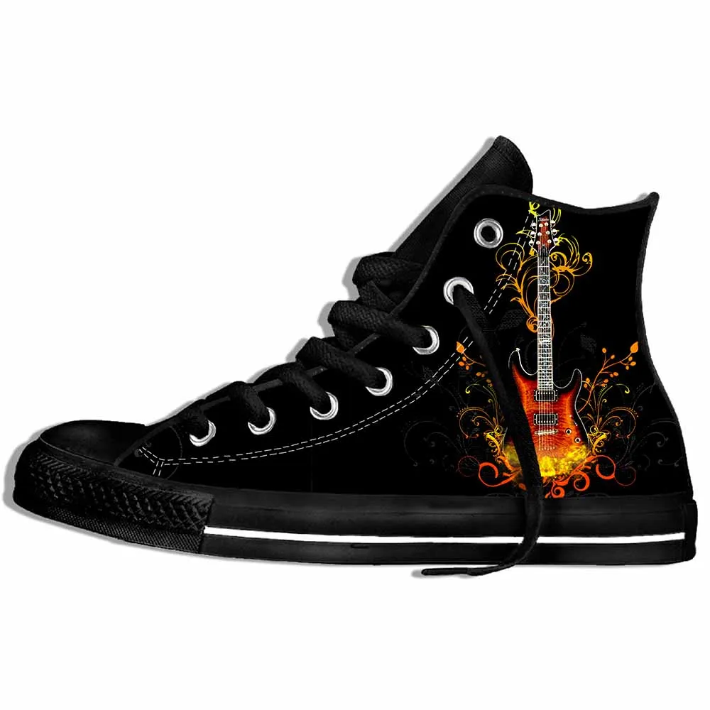 

Flame Leisure Shoes Men's Music 3D Guitar Canvas Shoes Leisure Metal Printed Gothic Animation Sports Shoes