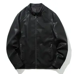 2018 мужская одежда стоячий воротник кожаная куртка Мужская Slim fit черная куртка мужская мотоциклетная куртка Мужские кожаные куртки и пальто