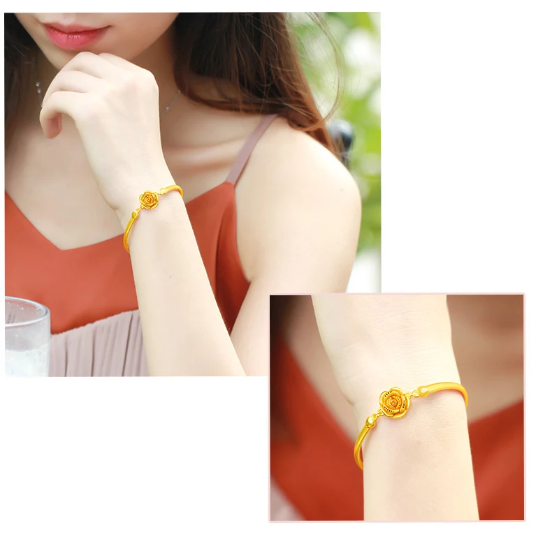QA 24K Pure Gold Bracelet Real 999 Solid Gold Bangle Solid Beautiful Rose Romantic Trendy  Classic Jewelry Hot Sell New 2