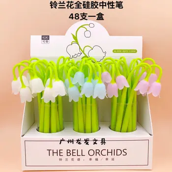 

48 Pcs Gel Pens Kawai Flower Black Colored Gel-ink Pens for Writing Cute Stationery Office School Supplies