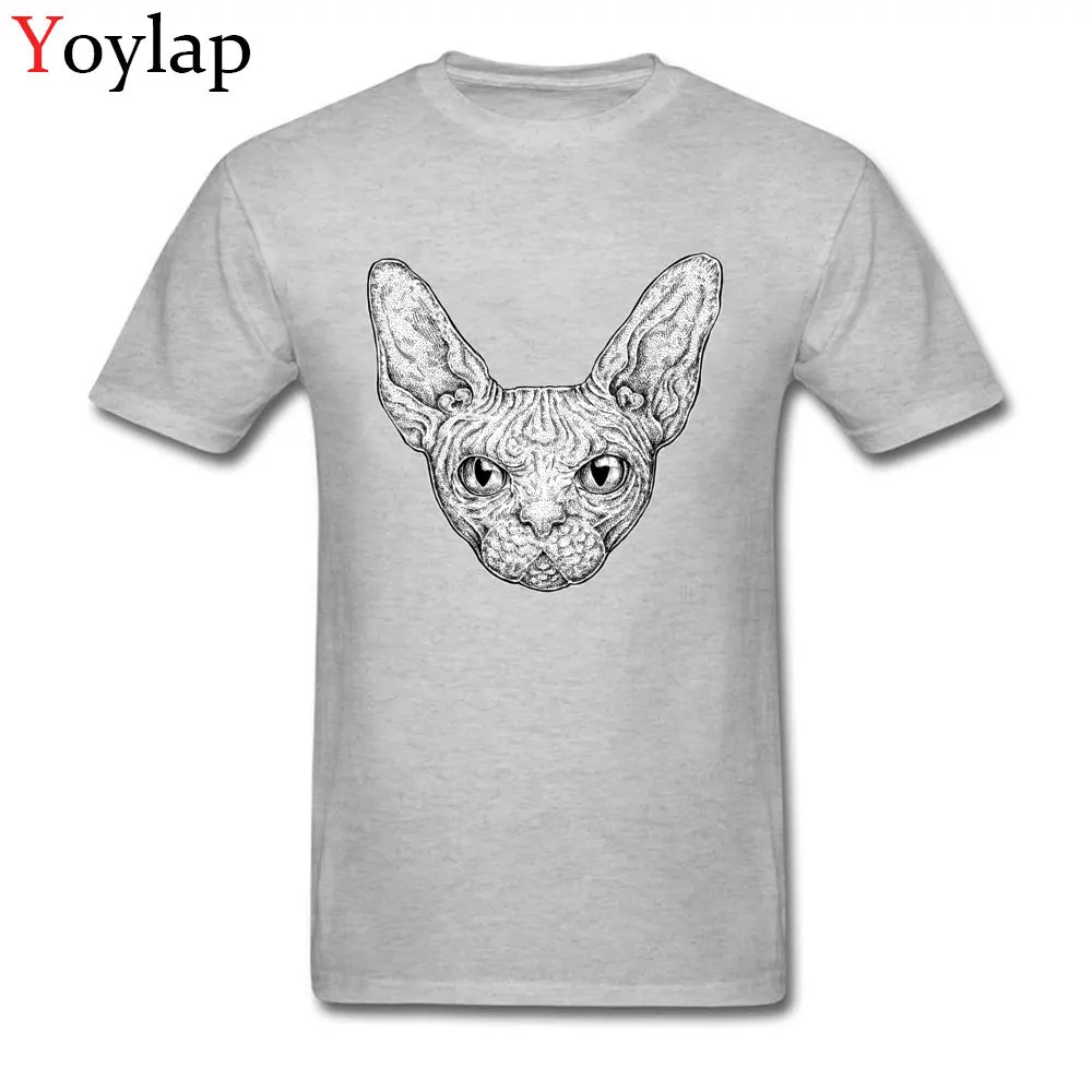 Design Men's Sphinx Cat T-Shirt Latest Summer Autumn Short Sleeve Crewneck 100% Cotton Tops Shirt Printed Tee-Shirt grey