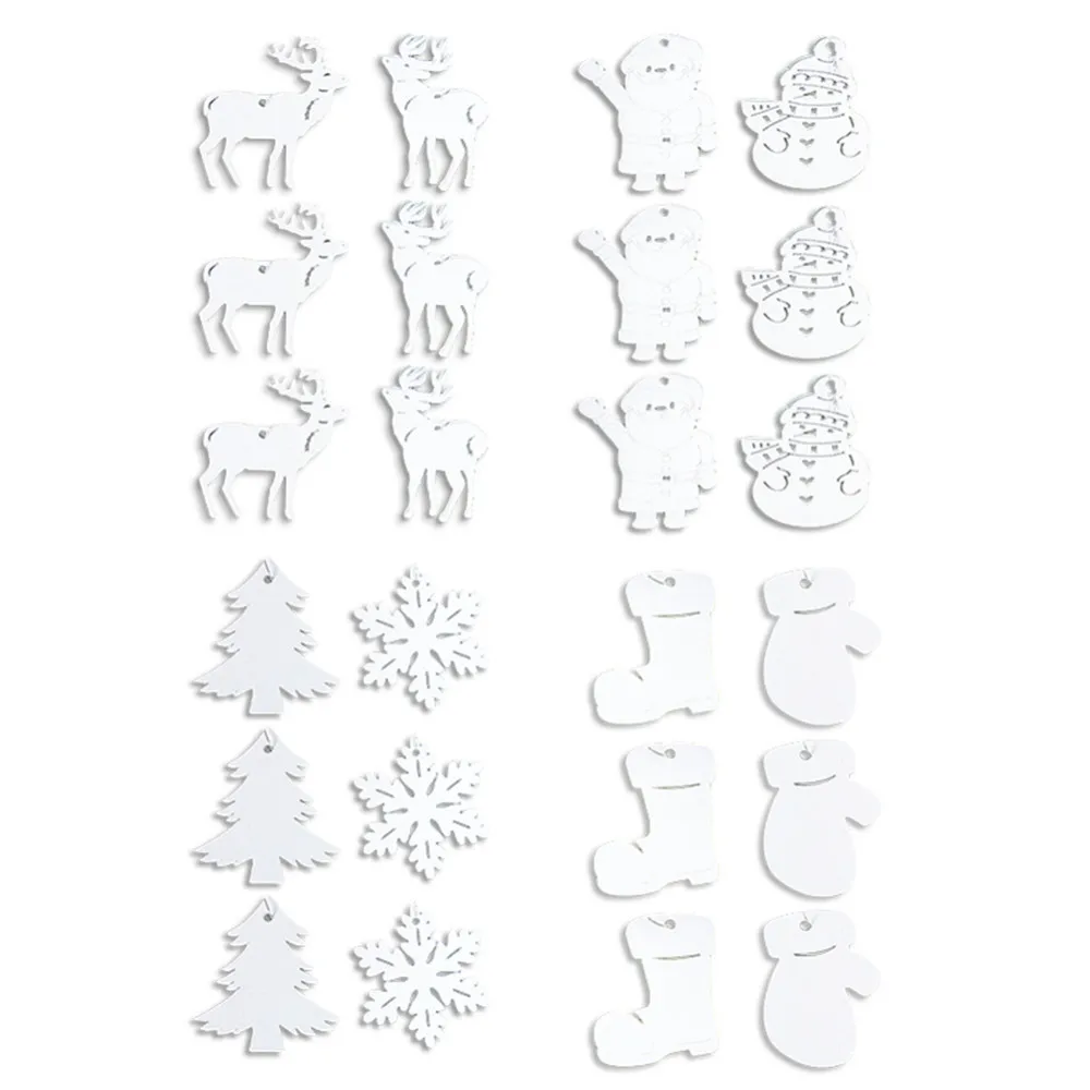 

DIY Christmas White Snowflakes Snowman Deer Tree Pattern Wooden Pendants Ornaments Christmas Party Decor Xmas Tree Ornaments