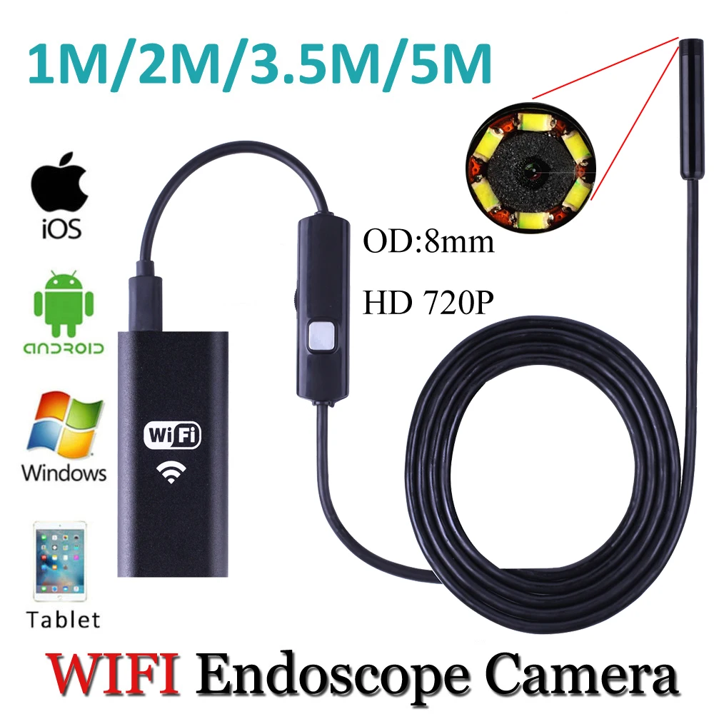 2017 Wireless WiFi Endoscope iPhone 8mm 6 LED Waterproof Borescope 1280