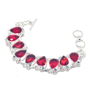 

Garnets Bracelet Silver Overlay over Copper, 19cm , B3925
