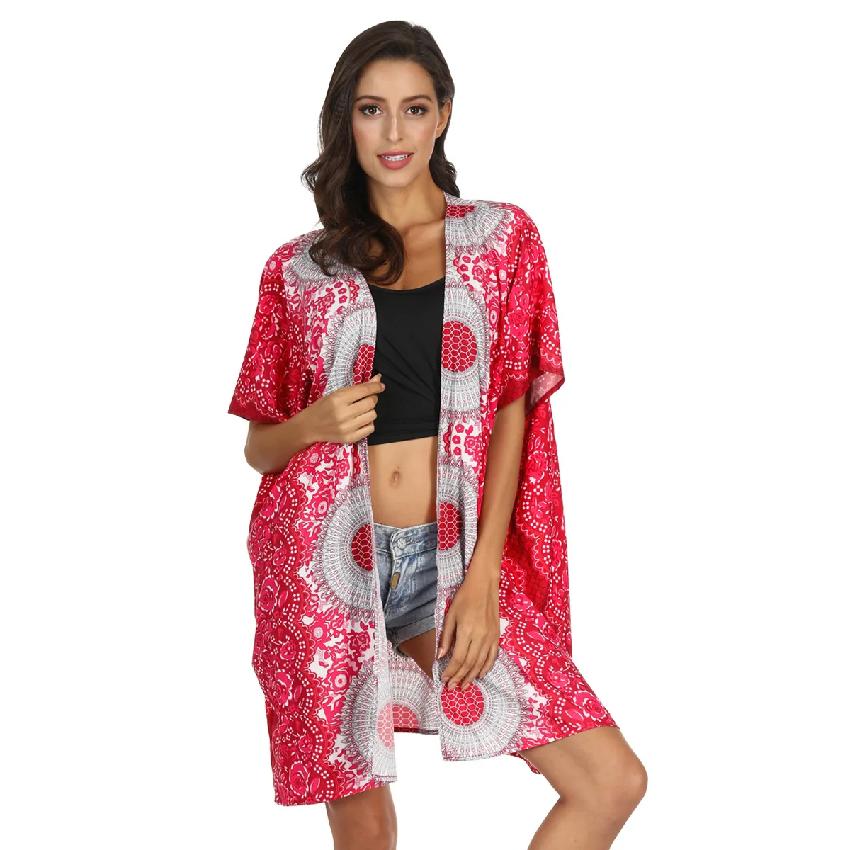 Женские Модные халаты с принтом Одежда Вьетнама японское кимоно Femme Сексуальный Кардиган Свободная блуза юката уличные пальто костюмы - Цвет: YEF004