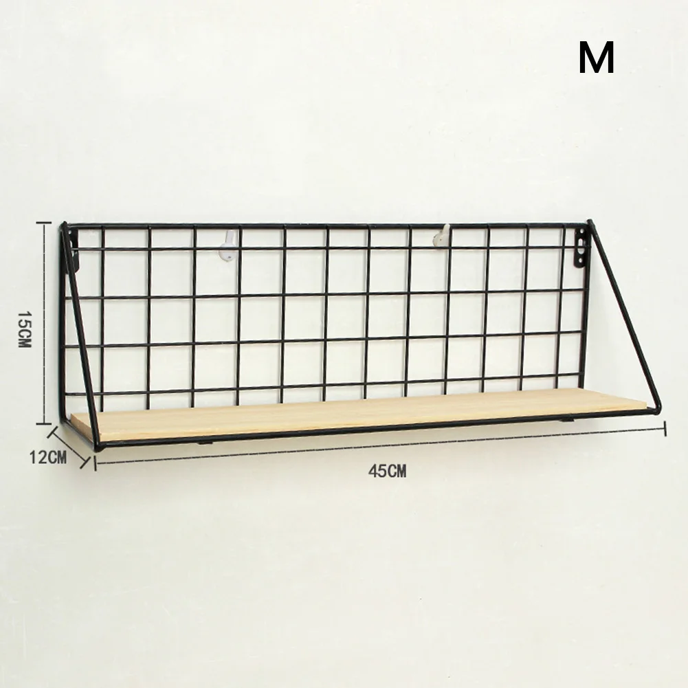 

Metal Wood Wall Hanging Shelf Modern Simple Loft Dorm Free Punching Storage Shelf HTQ99
