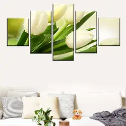 Hd-печать картины 5 шт. Белый тюльпан цветок Северный плакат гостиная стены искусства модульная Картина на холсте домашний Декор Рамка