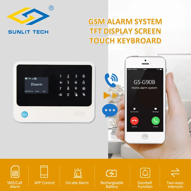 Беспроводная домашняя охранная GSM WIFI сигнализация EN RU ES FR меню переключаемая SIM SMS