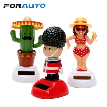 

FORAUTO Car Ornaments Solar Powered Dancing Shaking Head Auto Dashboard Decoration Soldier Unicorn Cactus Car Accessories