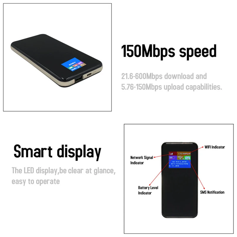  TIANJIE Unlocked 150Mbps Portable Power Bank Mifi 4G LTE Wifi Router Wireless Pocket WiFi Hotspot C