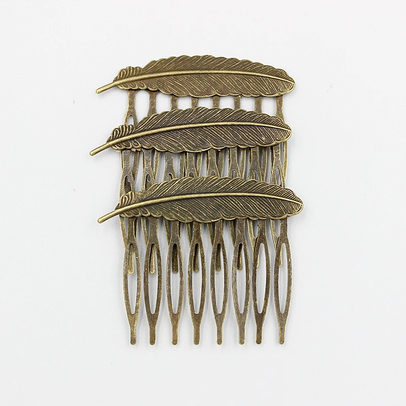 5pcs 53x40mm Retro Bronze Feather Hair Comb Hairpin Hair Wear Bride Wedding Hair Accessories Headpiece for Women and Girls