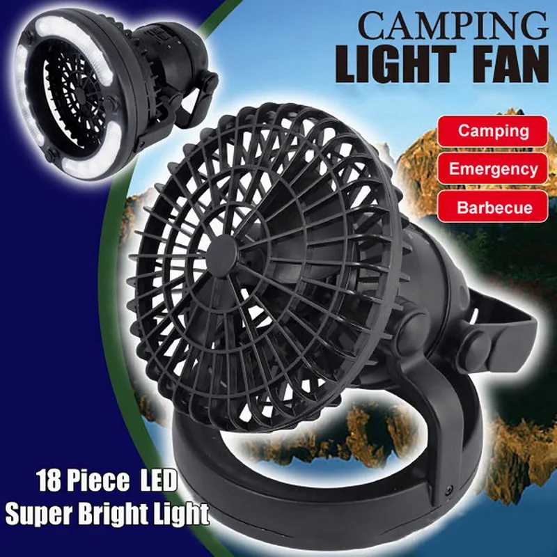 Buy 2 in 1 Camping Ceiling Fan Light Black 18LED