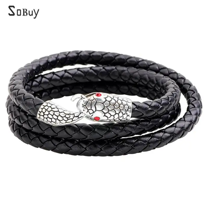 

Unique Stainless Steel PU Leather Bracelets Men Women Jewelry Trendy Cobra Sporty Chain Link Charm Bracelets Pulseras