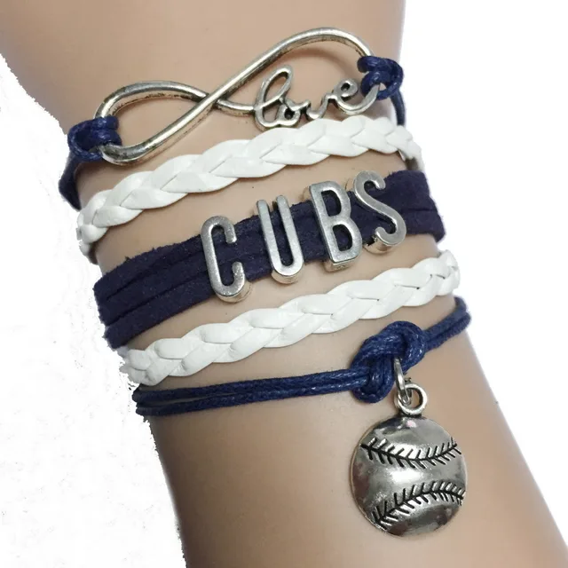 Dark Blue With White Braid Leather Infinity Love Cubs Softball Dark Blue With White Braid Leather Infinity Love Cubs Softball Bracelet Sports Baseball Team Gift