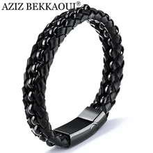 Азиз Аль Сауд BEKKAOUI Винтаж черного цвета из натуральной кожи цепочка-браслет в виде веревки Браслеты Нержавеющая сталь браслет на застежке для мужчин, мужская бижутерия, лучшие подарки