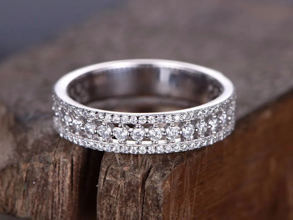 

Half eternity ring 925 sterling silver wedding band White gold plated anniversary ring Art deco antique stacking matching band