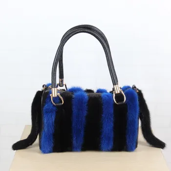 

Mink bag 2018 new ladies mink striped zipper bag real fur bag shoulder diagonal handbag handbag bag B6