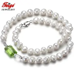 Натуральный пресноводный жемчуг колье ожерелье для вечерние партия украшения подарок 7-8 мм белый жемчуг в стиле барокко зеленый красивые