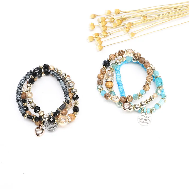 2019 дизайн браслет Femme эластичные Boho Кристалл бисера сплава любовь кулон украшения, браслеты дружбы для Best друзей