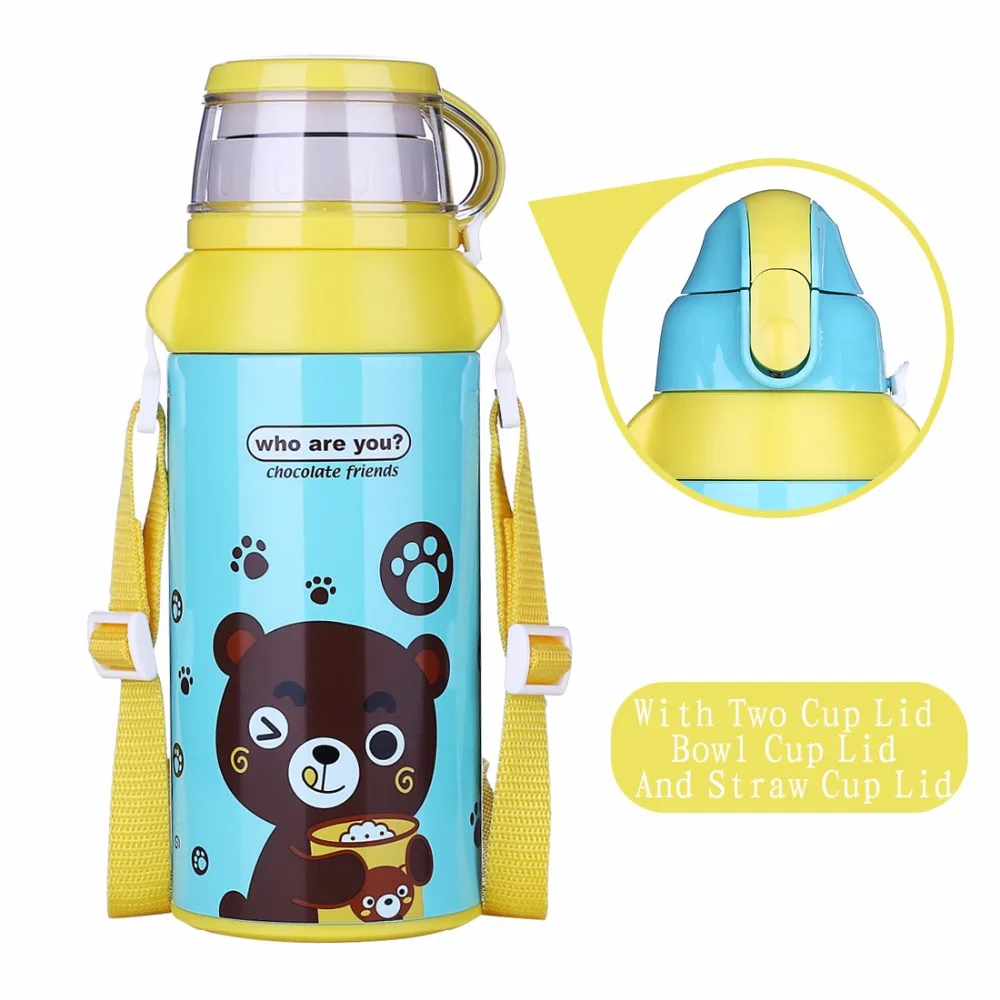 Baby Stainless Steel thermos feeding cup Drinking Bottle Double Lid