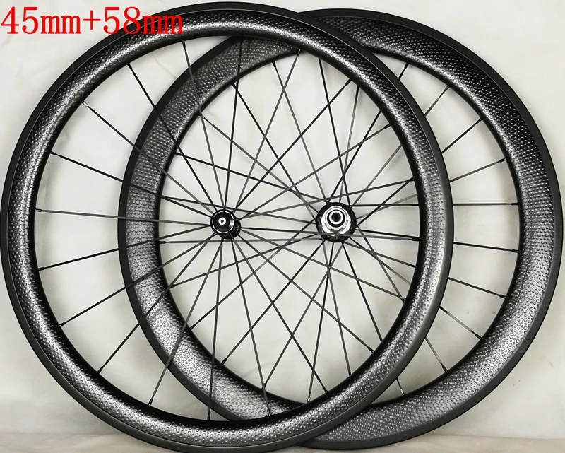 

45mm + 58mm road bike carbon wheels, dimple wheelset, basalt braking surface 25mm width