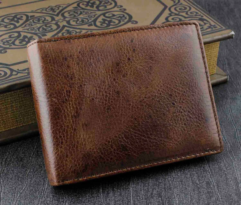 Genuine Leather Vintage Bifold Wallet Men's Featured Biker Purse Brown